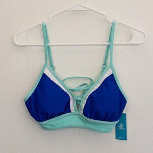Cupshe Colorblock Strappy Swim Top Medium NWT Blue Aqua Supportive Fit
